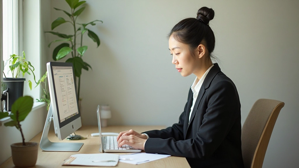 デスク周りの配置、作業効率を高める照明と植物の配置が見られる