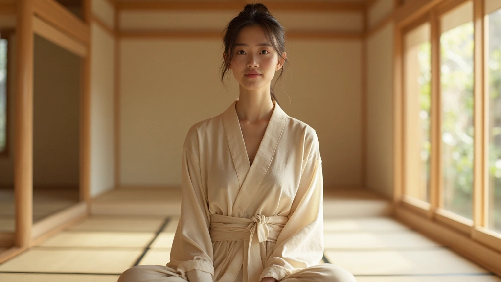 落ち着いた色合いの和室、障子から自然光が入り込み柔らかい影を作っている