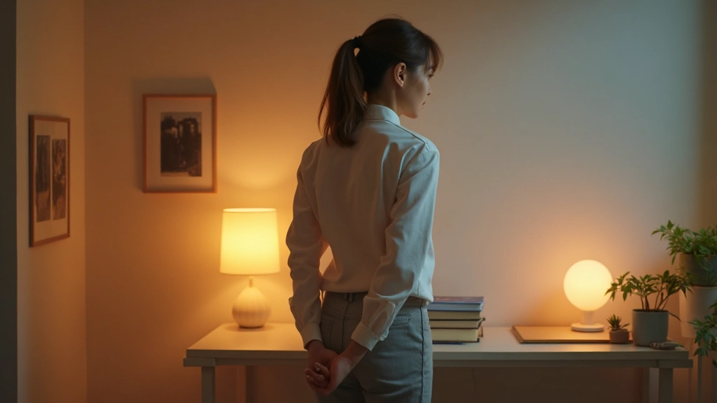 異なる色温度の照明を比較展示したホームオフィス、暖色から昼白色、昼光色への段階的な光の変化