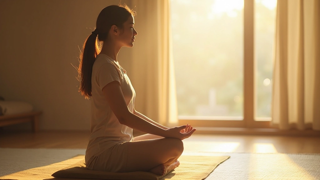 完成した瞑想スペースで座る人のシルエット、柔らかい光に包まれている様子